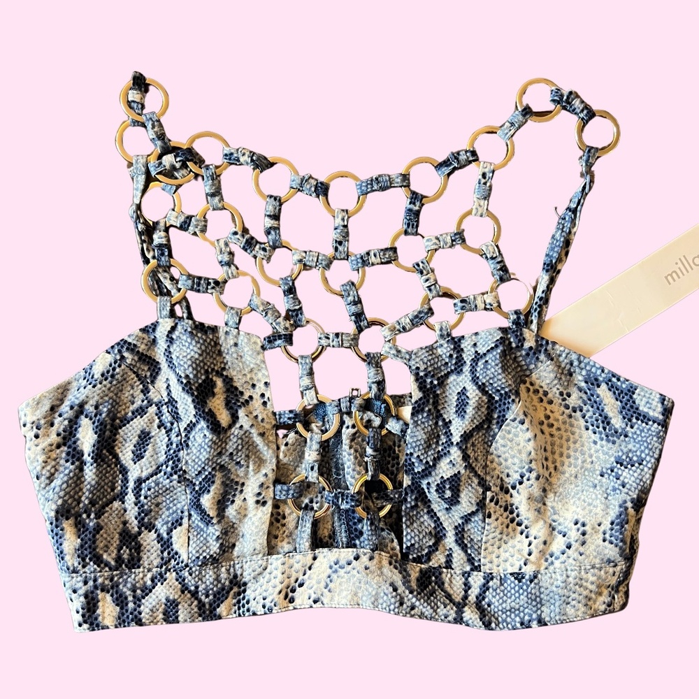 Snakeskin blue chain crop top NWT festival, rave, going out
